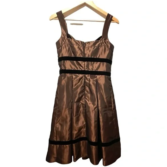 BCBG Paris Brown/Bronze Fit and Flare Taffeta Petticoat Cocktail Dress - Picture 5 of 14